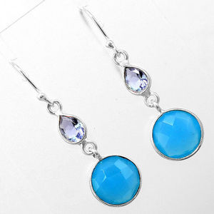 Blue Chalcedony & Alexandrite Solid 925 Silver ear